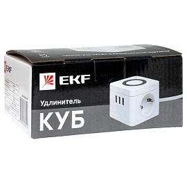 Удлинитель Куб 2 гнезда 2USB 2,4А+Type C + Ночник 1,3 метра 1мм2 UBA-CUB-2-TC EKF