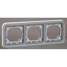 Рамка для розеток и выключателей 3 поста Plexo горизонтальная с суппортом для встроенного монтажа серый 069687 Legrand