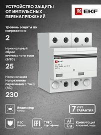 Устройство защиты от импульсных перенапряжений Тип 1 Iimp 25kA (10/350μs) 2P spd-t1-25-2p EKF