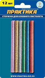 Клей для клеевого пистолета  цветные, 6 цветов, металлик, 7х100 мм, 12шт / блистер ПРАКТИКА 649-349