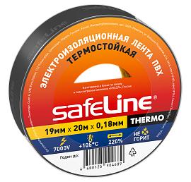 Изолента ПВХ 19мм х 0,18мм черный 20м THERMO Термостойкая 25266 SAFELINE