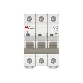 Выключатель автоматический 32А 3П трехполюсный характеристика C 6kA AV-6 AVERES mcb6-3-32C-av EKF