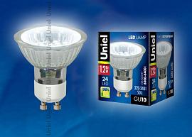 Лампа светодиодная 1,2 Вт GU10 JCDR 6500К 85Лм прозрачная 220-240В софит ( LED-JCDR-SMD-1,2W/DW/GU10 85 lm ) 04008 Uniel