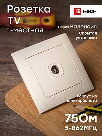 Розетка TV телевизионная Валенсия скрытой установки 75Ом 5-862МГц в сборе кремовый EWA00-027-20 EKF PROxima