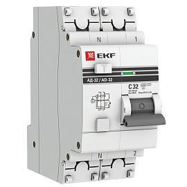 Выключатель автоматический дифференциального тока АД-32 32А (1P+N) двухполюсный характеристика C 4,5kA 30мА тип AC электронный   PROxima  DA32-32-30-pro EKF