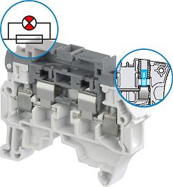 Клемма ZS4-SF1-R2 держатель плавких предохранителей 5х25, 5х20мм, LED 24-60В, 2 тестовых гнезда DIA2 TE Connectivity