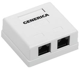 Розетка RJ45+RJ45 компьютерная настенная кат.5E UTP 2 порта GENERICA белый CS2-1C5EU-22-G IEK