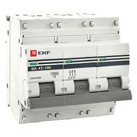 Выключатель автоматический 100А 3П трехполюсный характеристика C 10kA тип AC ВА47-100 PROxima mcb47100-3-100C-pro EKF