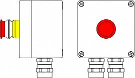 Взрывозащищенный корпус из алюминия 120x120x90мм (1Ex d e IIC T6 Gb X / Ex tb IIIB T80°C Db X / IP66) Температурный режим Т640°C Количество элементов управления:Контактный блок 1NC/1NO + Аварийная кнопка P3E Красная 1 шт. Количество клемм:ВводыСторонаC:Вз