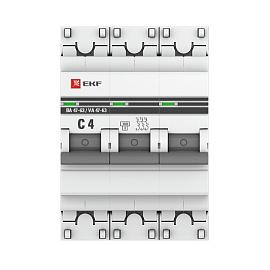Выключатель автоматический 4А 3П трехполюсный характеристика C 4,5kA тип AC ВА47-63 PROxima mcb4763-3-04C-pro EKF