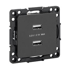 Розетка 2 USB Стокгольм скрытой установки 2,1А+2,1А механизм черный EZR16-028-10-2USB EKF PROxima