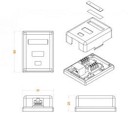 Розетка компьютерная RJ-45(8P8C), категория 6, одинарная, внешняя, Dual IDC SB1-1-8P8C-C6-WH Hyperline