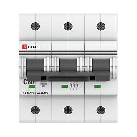 Выключатель автоматический 80А 3П трехполюсный характеристика C 15kA ВА47-125 PROxima mcb47125-3-80C EKF