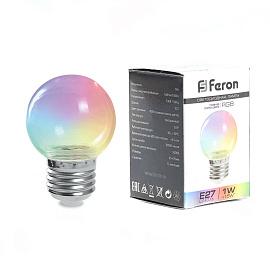 Лампа светодиодная LB-371 Шар прозрачный E27 3W RGB быстрая смена цвета 38130 Feron