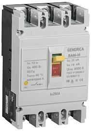 Выключатель автоматический 250А 3П трехполюсный характеристика 25кА GENERICA SAV30-3-0250-G IEK