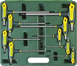 Набор  Ключи "INDUSTRIE" имбусовые,Cr-Mo(S2),Т-образные,эргоном двухкомп рукоятка,TORX Hole 10-50,9 шт,в боксе KRAFTOOL 27455-H9
