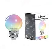 Лампа светодиодная LB-371 Шар прозрачный E27 3W RGB плавная смена цвета 38133 Feron