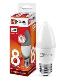 Лампа светодиодная 8 Вт LED-СВЕЧА-VC 230В E27 6500К 720Лм 4690612024820 IN HOME