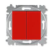 Выключатель двухклавишный LEVIT скрытой установки 10А схема 5 механизм с накладкой красный / дымчатый чёрный 2CHH590545A6065 ABB