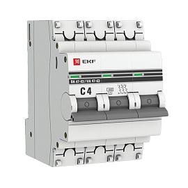 Выключатель автоматический 4А 3П трехполюсный характеристика C 4,5kA тип AC ВА47-63 PROxima mcb4763-3-04C-pro EKF