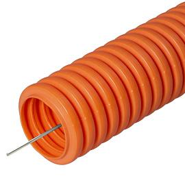 Труба гофрированная ПНД тяжелая 750 Н безгалогенная (HF) оранжевая с/з д32 023241о Промрукав