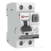 Выключатель автоматический дифференциального тока АВДТ 6А 2П двухполюсный характеристика C 6kA 30мА тип A электронный АВДТ-63 DA63-6-30e EKF