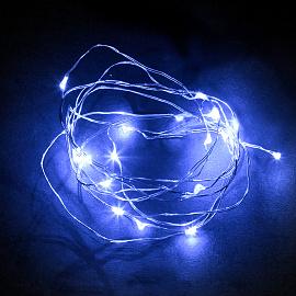 Гирлянда светодиодная линейная Роса, CL570 20 LED синий, батарейки 2*АА, 2м + 0.5м, прозрачный шнур, IP20 32367 Feron