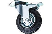 Колесо поворотное c тормозом d=125 мм, г/п 100 кг, резина/металл, игольчатый подшипник,  ЗУБР 30936-125-B