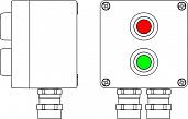 Взрывозащищенный корпус из алюминия 120x120x90мм (1Ex d e IIC T6 Gb X / Ex tb IIIB T80°C Db X / IP66) Температурный режим Т640°C Количество элементов управления:Контактный блок 1NC/1NO + Кнопка P1 Зеленая 1 шт.Контактный блок 1NC/1NO + Кнопка P1 Красная 2
