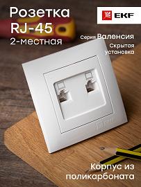 Розетка RJ45+RJ45 компьютерная Валенсия скрытой установки в сборе белый EWK02-035-10 EKF PROxima