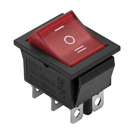 Выключатель клавишный красный с подсветкой 6 контактов 250В 15А вкл-выкл-вкл (тип RWB-509 SC-767) 26842 0 Duwi