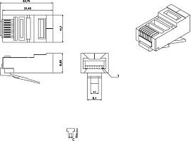 Коннектор RJ-45(8P8C) под витую пару, кат 5e (50 µ"/ 50) микродюйм PLUG-8P8C-U-C5-SH-100 Hyperline