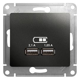 Розетка 2 USB GLOSSA скрытой установки A+A, 5В/2,1А, 2 х 5В/1,05А механизм антрацит GSL000733 Schneider Electric