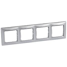 Рамка для розеток и выключателей 4 пост горизонтальнаяалюминий/серебряный штрих Valena 770354 Legrand