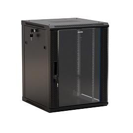 Hyperline TWB-2245-GP-RAL9004 Шкаф настенный 19-дюймовый (19"), 22U, 1086x600х450мм, стеклянная дверь с перфорацией по бокам, ручка с замком, цвет черный (RAL 9004) (разобранный)