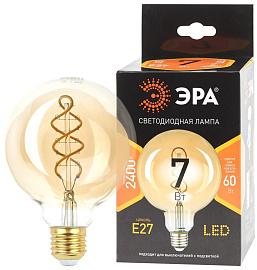 Лампа светодиодная F-LED G95-7W-824-E27 spiral gold (филамент, шар спир зол, 7Вт, тепл, E27) (20/560) ЭРА