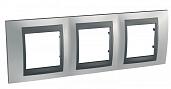 Рамка для розеток и выключателей 3 поста Unica Top скрытой установки горизонтальная графит / металл хром матовый MGU66.006.238 Schneider Electric