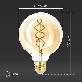 Лампа светодиодная F-LED G95-7W-824-E27 spiral gold (филамент, шар спир зол, 7Вт, тепл, E27) (20/560) ЭРА