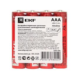 Алкалиновая батарейка типа ААА(LR03) шринк 4шт. LR03-SR4 EKF