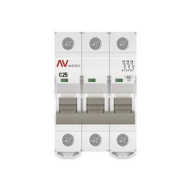 Выключатель автоматический 25А 3П трехполюсный характеристика C 6kA AV-6 AVERES mcb6-3-25C-av EKF