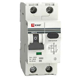 Выключатель автоматический дифференциального тока АВДТ 40А 2П двухполюсный характеристика C 6kA 100мА тип A электронный АВДТ-63 PROxima DA63-40-100e EKF