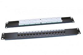 Hyperline PP3-19-16-8P8C-C5E-110D Патч-панель 19", 1U, 16 портов RJ-45, категория 5e, Dual IDC, ROHS, цвет черный