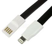 USB кабель для iPhone 5/6/7 моделей плоский силиконовый шнур черный REXANT