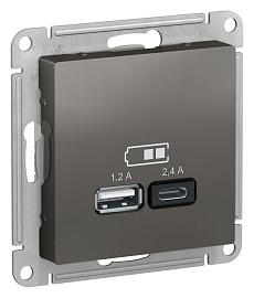 Розетка USB A+С Atlasdesign скрытой установки, 5В/2,4 А, 2х5В/1,2 А механизм сталь ATN000939 Systeme Electric