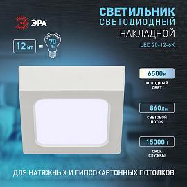 Светильник светодиодный LED 20-12-6K накладной квадратный 12Вт 6500К Б0057452 ЭРА