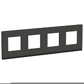 Рамка для розеток и выключателей 4 поста Unica Pure горизонтальная черное стекло/антрацит NU600886 Systeme Electric