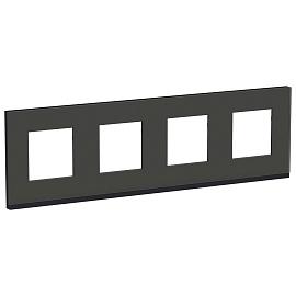 Рамка для розеток и выключателей 4 поста Unica Pure горизонтальная черное стекло/антрацит NU600886 Systeme Electric