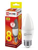 Лампа светодиодная 8 Вт LED-СВЕЧА-VC 230В E27 3000К 600Лм 4690612020440 IN HOME