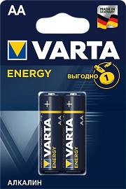 Элемент питания LR6 (AA) Energy 1.5В бл/2 (4106 213 412) батарейка щелочная 4106213412 VARTA