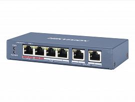 Коммутатор неуправляемый Hi-PoE (100M PoE, Dual Uplink, L2) 4-портовый DS-3E0106HP-E HikVision